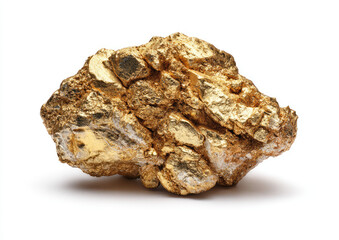 Rough nugget of gold, isolated on white