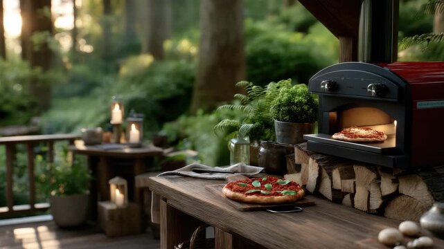Baking pizza outdoors in a cozy forest kitchen surrounded by nature creates a delightful experience filled with flavor and warmth