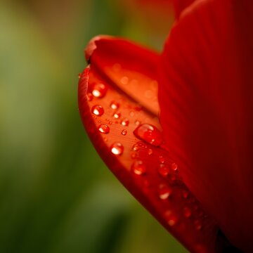 red tulip with dew drops