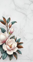 Elegant Magnolia Flower Branch on Marble Background for Floral Design and Botanical Art