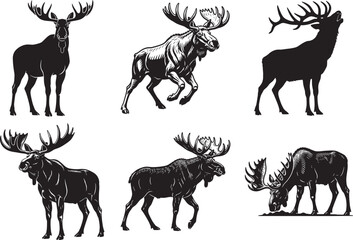 Moose and Elk Silhouette Vector Pack &ndash; 6 Unique Wildlife Poses