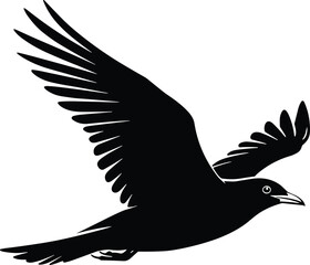 Detailed silhouette vector of a flying bird with outstretched wings, sharp beak, and focused eye, capturingDetailed silhouette vector of a flying bird 