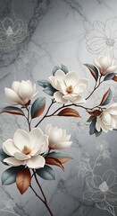 Elegant Magnolia Flowers on Marble Background Floral Design for Website or Print