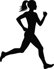 Silhouette of a Woman Jogging in Athletic Pose, Female Runner Vector Illustration Representing Fitness, Running,Silhouette of a Woman Jogging in Athletic Pose, Female Runner Vector Illustration 