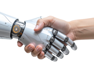  Minimal Concept Handshake Between Human and Robot, Black-and-White Silhouette, isolated transparent background png