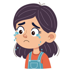 Little girl crying sad tears. Child feeling upset and depressed. Illustration of unhappy kid emotion for children's book or emotional awareness.