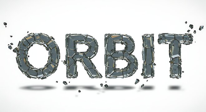 Shattered glass word ORBIT explodes with dynamic energy and modern sophistication