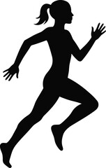 Silhouette of a Woman Running in Athletic Pose, Female Runner Vector Illustration Representing Fitness, Health, Exercise, and Sports Training ConceptsSilhouette of a Woman Running in Athletic 