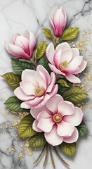 Elegant Pink Magnolia Flowers on Marble Background for Wedding and Floral Design Use