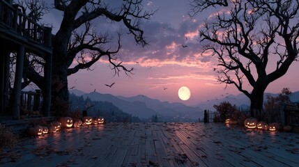 Halloween Night, Jack-o'-Lanterns, and a Full Moon