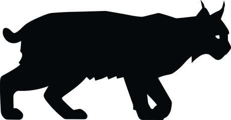 Black silhouette vector of a wild lynx walking with tufted ears and short tail, ideal for wildlife design, nature art, and animal iconography.Black silhouette 