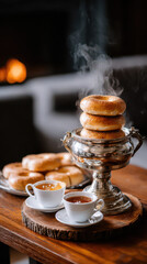 Warm Bagels and Brewed Coffee: A culinary still-life features the inviting scene of golden-brown bagels and aromatic coffee, perfect for a comforting morning.