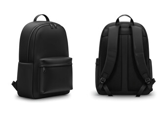 Sleek black backpack front and back views, perfect for modern travel and everyday essentials.