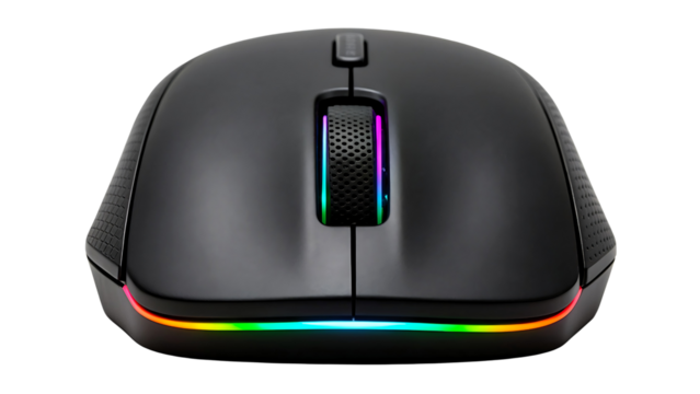 Gaming computer mouse with rgb lighting isolated on transparent background