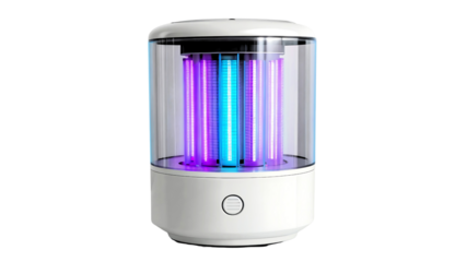 White cylindrical electric insect killer lamp with uv light isolated on transparent background