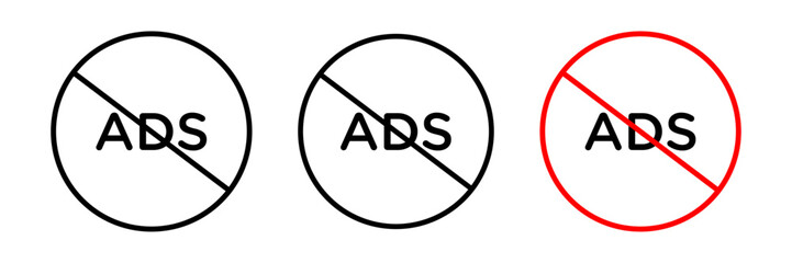 Ad blocker icon set in stroke, black filled and colored