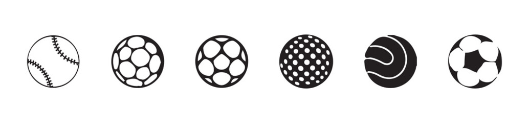 Different types of play football icon set, soccer sports ball icon, football game ball icons, set of black and white sports ball icons, vector illustration EPS 10.