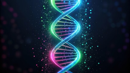 A vibrant, glowing dna double helix against a dark backdrop, symbolizing life and science
