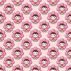 seamless pattern with cute pink flowers