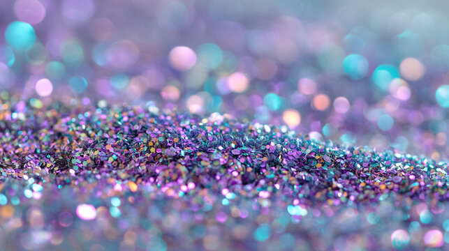 Close up of a pile of purple and blue glitter with a blurred background