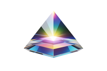 Stunning prismatic pyramid emanates radiant light and vibrant colors, symbolizing innovation and discovery