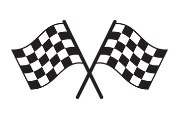 A simple vector illustration of two crossed black and white checkered racing flags. Graphic symbol representing the motorsport finish line, victory, and competition