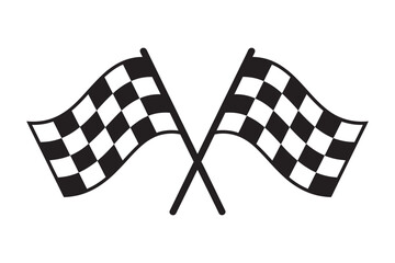 Vector graphic of two crossed black and white checkered flags. Symbol of the finish line, victory, and speed in motorsports and auto racing competitions 