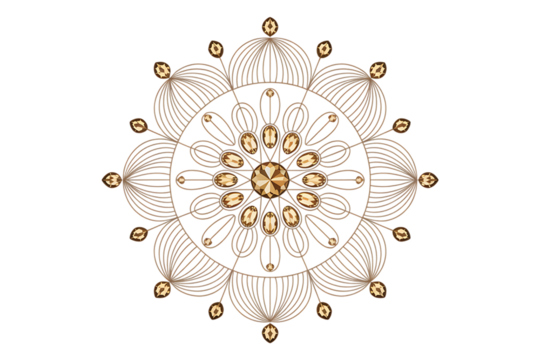 Elegant golden mandala with sparkling crystals, perfect for luxury branding and sophisticated design projects.