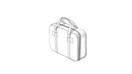 Hand drawn sketch of a classic leather briefcase on a black background