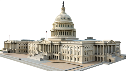 Three-dimensional rendering of the U.S. Capitol Building cut out on PNG. AI GENERATED.
