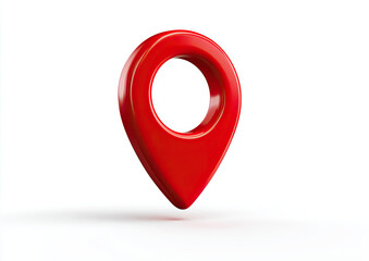 Red map marker icon on a white background.  3D render of a glossy location pin
