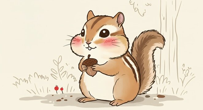 Cute chipmunk holding acorn
