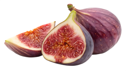 Single ripe fig fruit with vibrant purple skin cut out on PNG. AI GENERATED.
