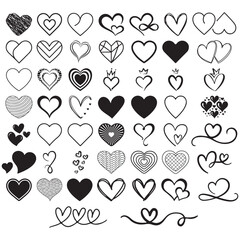 set of heart shape hand-drawn style, Doodle  hearts, scribble doodle illustration with brush stroke, . Collection of heart illustration with different style,Vector symbol icon set. illustration design