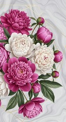 Pink and White Peonies Bouquet Floral Arrangement on Marble Background Elegant Design