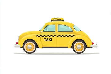 Fototapeta premium Cartoon style yellow taxi illustration with checkered details, showcasing a classic vehicle design, perfect for urban transport themes and creative projects with copy space
