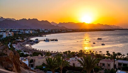 Fototapeta premium Sunrise over a coastal resort