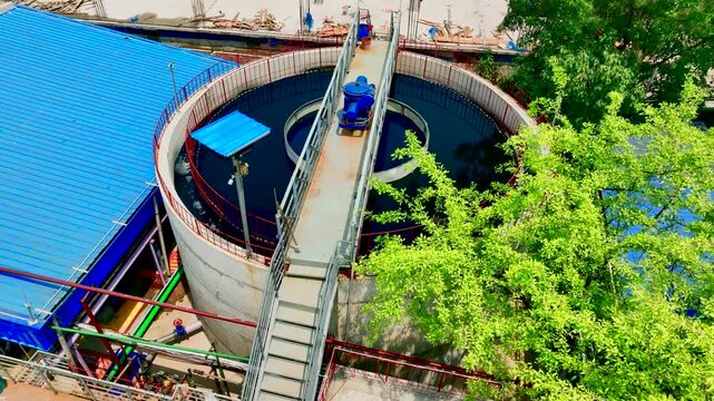 Aerial view of ecofriendly factory wastewater management system