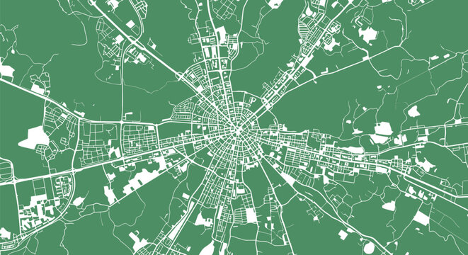 Aerial view of a city map with green spaces and street grid editable stock
