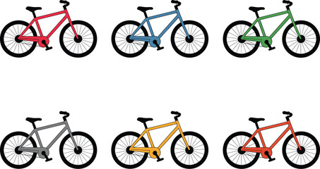 Collection of colorful bicycles lined up for outdoor adventures and healthy transportation.