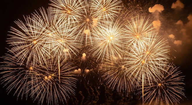 Golden fireworks celebrating New Year's Eve