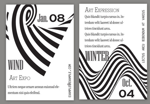 Flyer Template Black White Striped Abstract Round Shape