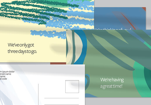 Postcard Layout with Hand Drawn Abstract Brush Strokes and Floral Elements