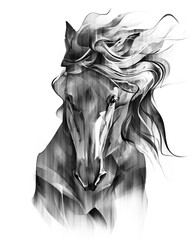 A portrait of an animal painted on a white background is a horse
