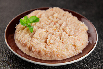 Canned crab meat seafood natural product tasty snack fresh delicious gourmet food background on the table rustic top view copy space pescetarian diet