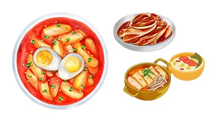 Enjoy authentic Korean cuisine with vibrant kimchi, spicy tteokbokki and savory tofu stew meal