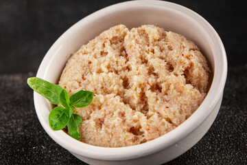 Canned crab meat seafood natural product tasty snack fresh delicious gourmet food background on the table rustic top view copy space pescetarian diet
