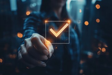 Compliance expert ensuring compliance with a document management system and a checkmark