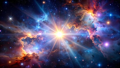 Fototapeta premium Celestial Radiance: Bright Starburst in Cosmic Nebula