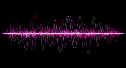 Dynamic Neon Pink and Purple Audio Waveform on Black Background Background